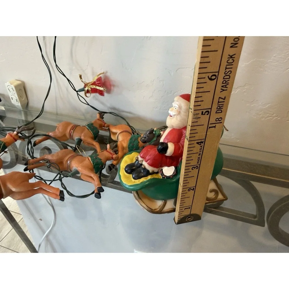 Vintage Kurt Adler Lighted SANTA Sleigh 8 Reindeer Novelty Christmas Lights